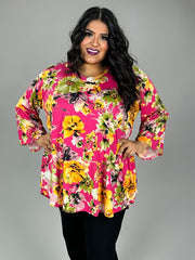 31 PQ-A {Look At You Shine} Fuchsia Floral V-Neck Top EXTENDED PLUS SIZE 3X 4X 5X