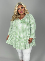 77 PQ {On My Mind} Green Square Floral Print V-Neck Top EXTENDED PLUS SIZE 3X 4X 5X