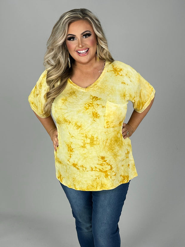 89 PSS-N {Come For It} Mustard Tie Dye Top w/Pocket PLUS SIZE 1X 2X 3X