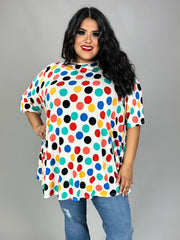 SALE!! 34 PSS-D {Snazzy Dots} Ivory/Multi-Color Polka Dot Top EXTENDED PLUS SIZE 4X 5X 6X