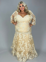 LD-I {For The Best} Champagne Gown w/Bolero EXTENDED PLUS SIZE 5X