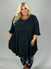 SALE!! 29 SSS-D {Curvy Is My Fav} Black Babydoll Ruffle Sleeve Tunic CURVY BRAND!!!  PLUS SIZE XL 2X 3X 4X 5X 6X (May Size Down 1 Size)