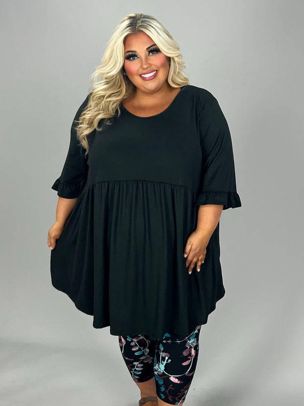 SALE!!  29 SSS-D {Curvy Is My Fav} Black Babydoll Ruffle Sleeve Tunic CURVY BRAND!!!  PLUS SIZE XL 2X 3X 4X 5X 6X (May Size Down 1 Size)