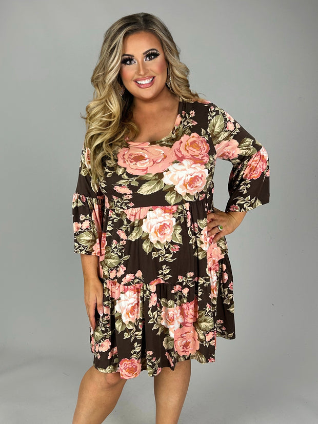 37 PQ-A {Garden Surprise} Brown Floral Tiered Dress PLUS SIZE 1X 2X 3X