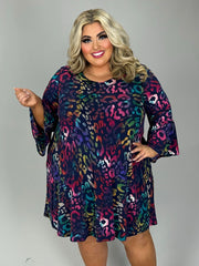 87 PQ {Leopard In The City} Dk Navy/Mulit-Color Leopard Dress PLUS SIZE 1X 2X 3X