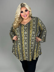 36 PQ {Harvest Moon} Black Mustard Paisley V-Neck Tunic EXTENDED PLUS SIZE 3X 4X 5X