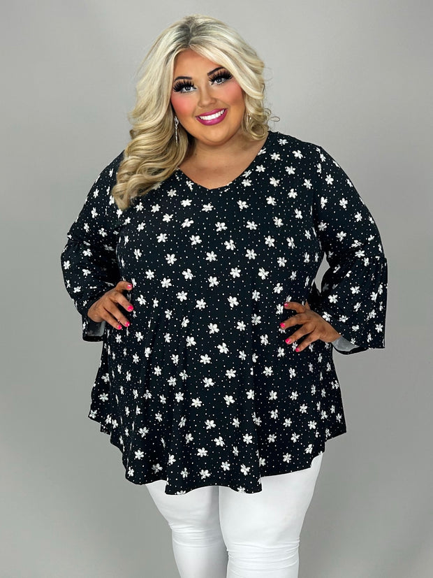 58 PQ {Keeping My Standards} Black/White Floral & Dot Top EXTENDED PLUS SIZE 3X 4X 5X