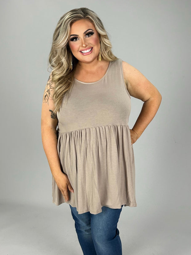 78 SV-I {Never Better} Ash Mocha Sleeveless Babydoll Top PLUS SIZE 1X 2X 3X