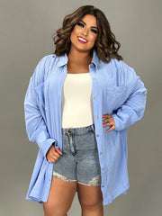 11 SLS {Total Harmony} Sky Blue Button Up Long Top PLUS SIZE 1X 2X 3X