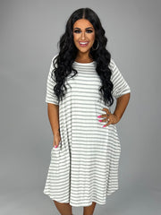 26 PSS {Closing The Distance} Grey/Ivory Stripe Print Dress PLUS SIZE XL 2X 3X