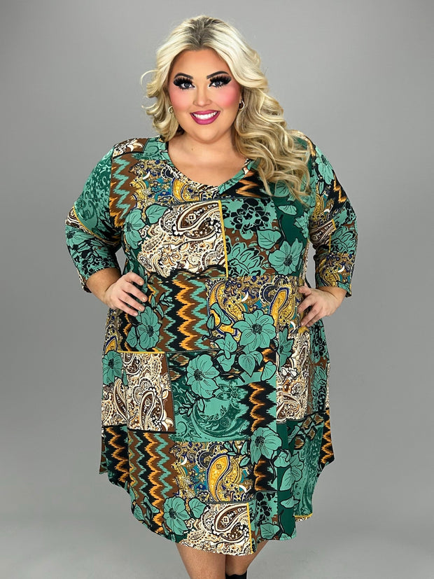 SALE!! 95 PQ-Z {Wear Your Confidence} Green Floral Print Dress EXTENDED PLUS SIZE 3X 4X 5X