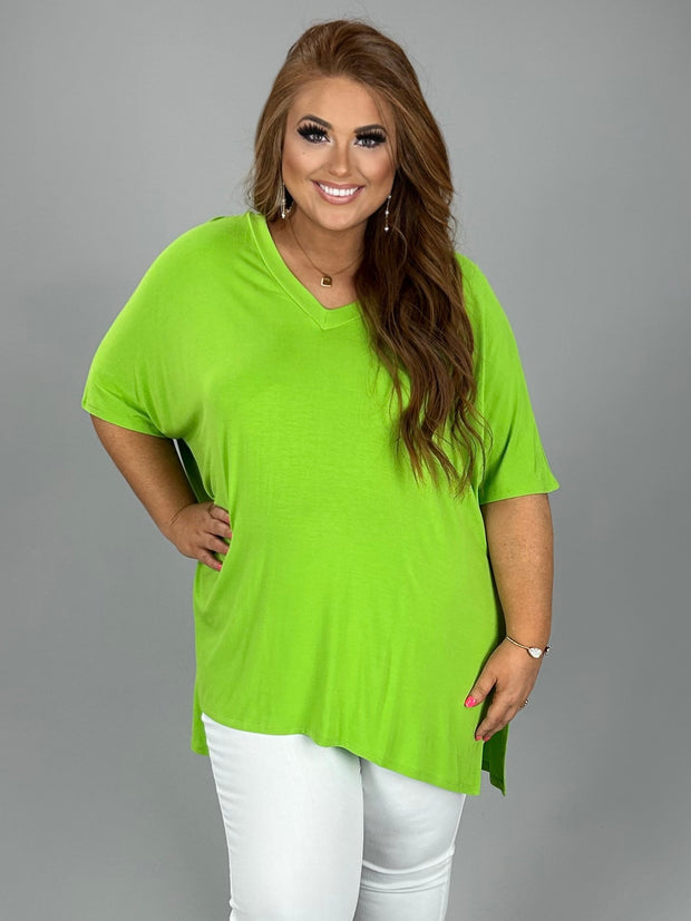 88 SSS-G {You Deserve This} Lime V-Neck Oversized Top PLUS SIZE 1X 2X 3X