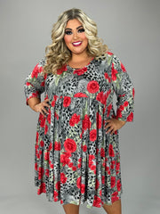 52 PQ {Got My Reasons} Grey Leopard Floral Tiered Dress EXTENDED PLUS SIZE 3X 4X 5X