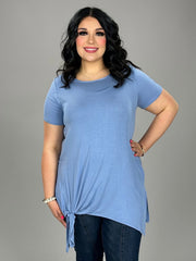 50 SSS-B (Cute & Sassy) Blue Tunic with Tie Knot Detail 1X 2X 3X Plus Size