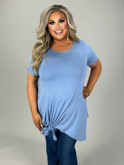 50 SSS-B (Cute & Sassy) Blue Tunic with Tie Knot Detail 1X 2X 3X Plus Size