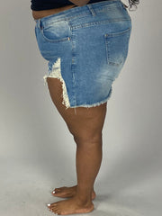 LEG-80 {VINS Me Shorts} Blue Distressed Denim Shorts EXTENDED PLUS SIZE 14 16 18 20 22 24