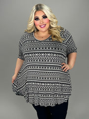 32 PSS {One Direction} Black/White Print V-Neck Top EXTENDED PLUS SIZE 3X 4X 5X