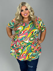 SALE!! 21 PSS {Ride The Line} Green/Yellow Swirl Print V-Neck Top EXTENDED PLUS SIZE 4X 5X 6X