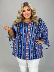 32 PQ {Ticket To Fun} Royal Blue Tribal Print Top EXTENDED PLUS SIZE 4X 5X 6X