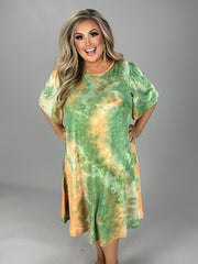 SALE!! 81 PSS-B {Color My Town} Green Tie Dye Dress W/Pockets  PLUS SIZE 1X 2X 3X