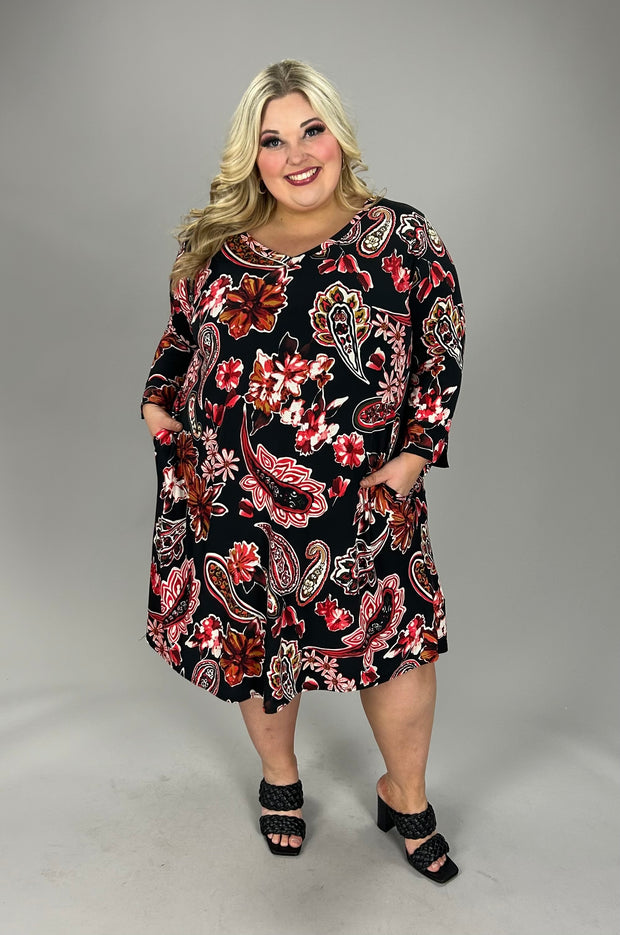 24 PQ {Fool For You} Black Red Floral V-Neck Dress EXTENDED PLUS SIZE 3X 4X 5X