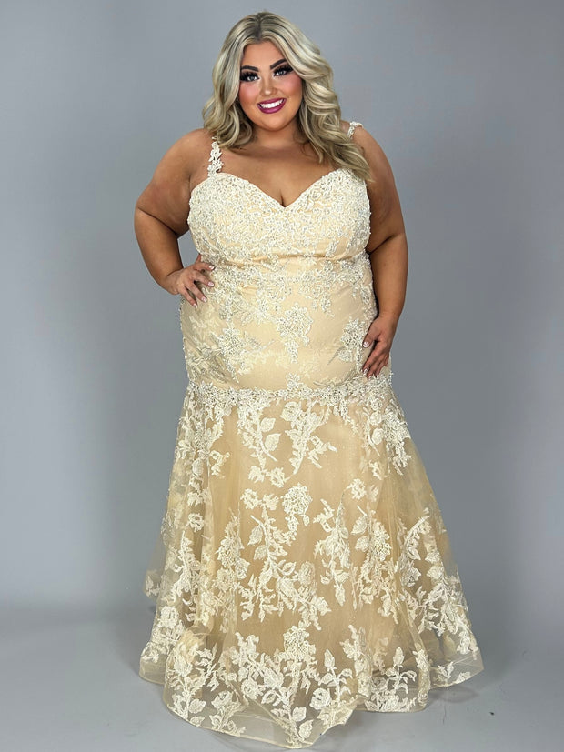 LD-I {For The Best} Champagne Gown w/Bolero EXTENDED PLUS SIZE 5X