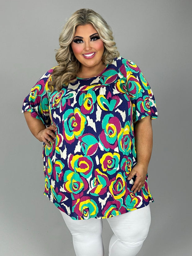 24 PSS {Never Satisfied} Purple Teal Yellow Print Top EXTENDED PLUS SIZE 4X 5X 6X