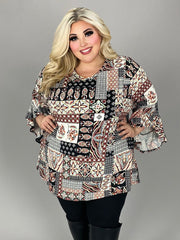 42 PQ {Something To See} Black/Ivory Mixed Print V-Neck Top  EXTENDED PLUS SIZE 4X 5X 6X