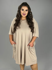 34 SSS {Have To Try} Taupe V-Neck Dress w/Pockets EXTENDED PLUS SIZE 3X 4X 5X