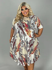 SALE!! 64 PSS-B {Quick To Smile} Beige Paisley Print Dress EXTENDED PLUS SIZE 4X 5X 6X