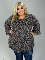 24 PQ {Plenty To Love} Black Paisley Print V-Neck Top EXTENDED PLUS SIZE 3X 4X 5X