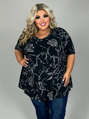 41 PSS {My Sassy Mode} Black/Grey Print V-Neck Top EXTENDED PLUS SIZE 3X 4X 5X