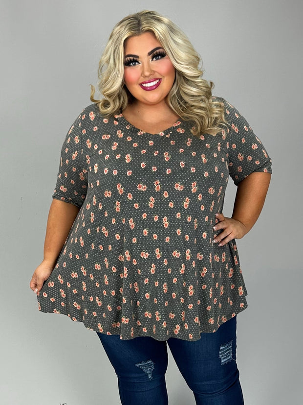 SALE!! 22 PSS {Featured Moments} Grey Polka Dot Floral Tunic EXTENDED PLUS SIZE 3X 4X 5X