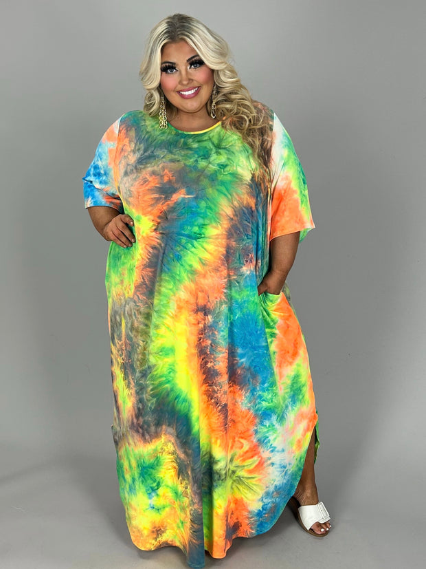 SALE!! LD-U {My Only Vice} Blue/Orange Tie Dye Maxi Dress CURVY BRAND!!!  EXTENDED PLUS SIZE XL 2X 3X 4X 5X 6X