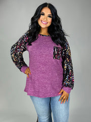 SALE!! 97 CP-I {All In Order} Magenta Top w/Print Contrast PLUS SIZE XL 2X 3X