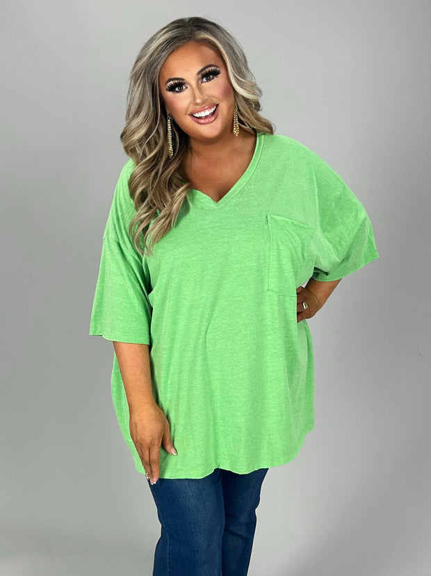 27 SSS {Happy As Can Be} Heather Green V-Neck Top w/Pocket  PLUS SIZE 1X 2X 3X 1X