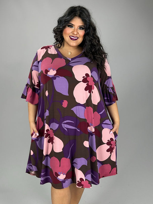 SALE!! 25 PQ {Join In The Fun} Brown/Purple Large Floral Print Dress PLUS SIZE XL 2X 3X