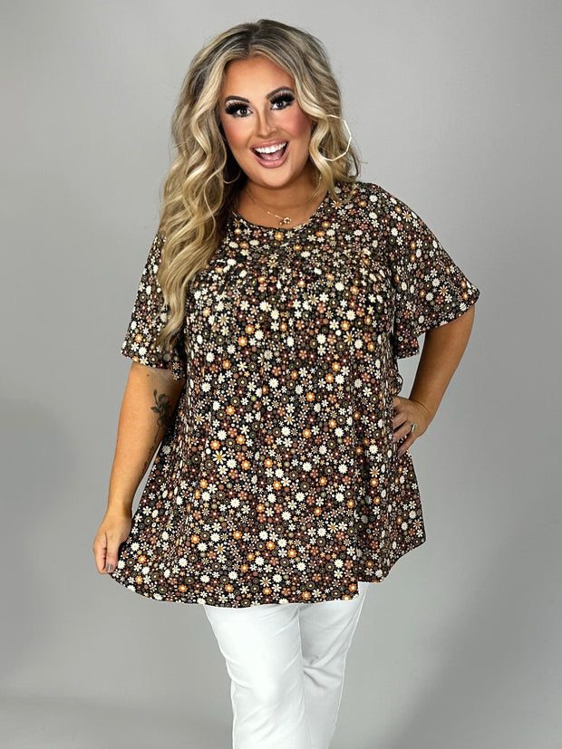 SALE!! 18 PSS {Wildflower Dreams} Black/Brown Floral Top  PLUS SIZE 1X 2X 3X