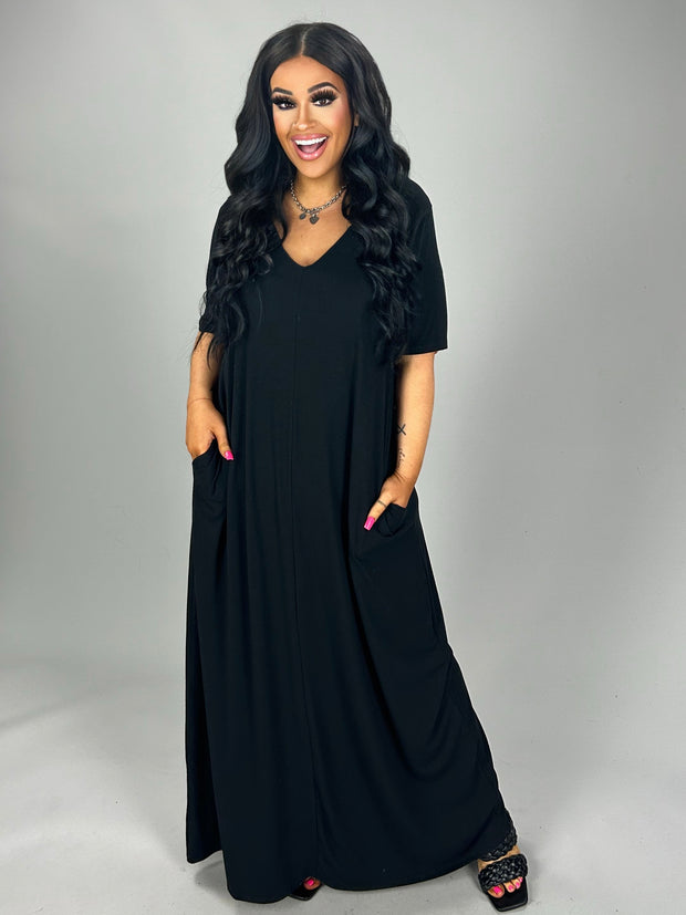 LD-O  {Evolving Love} BLACK V-Neck Maxi Dress PLUS SIZE 1X 2X 3X