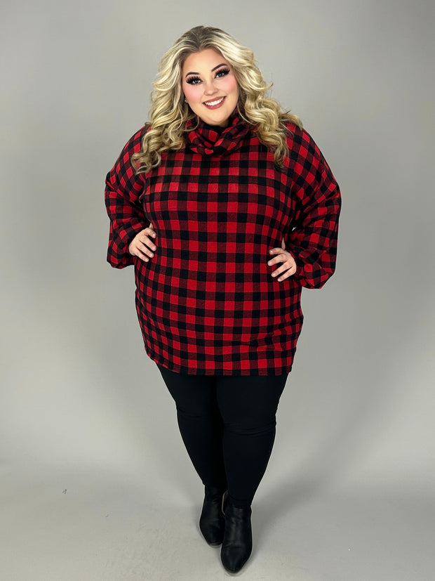 17 PLS {Whims Of The Weather} Red/Black Plaid Cowl Neck Top EXTENDED PLUS SIZE 3X 4X 5X