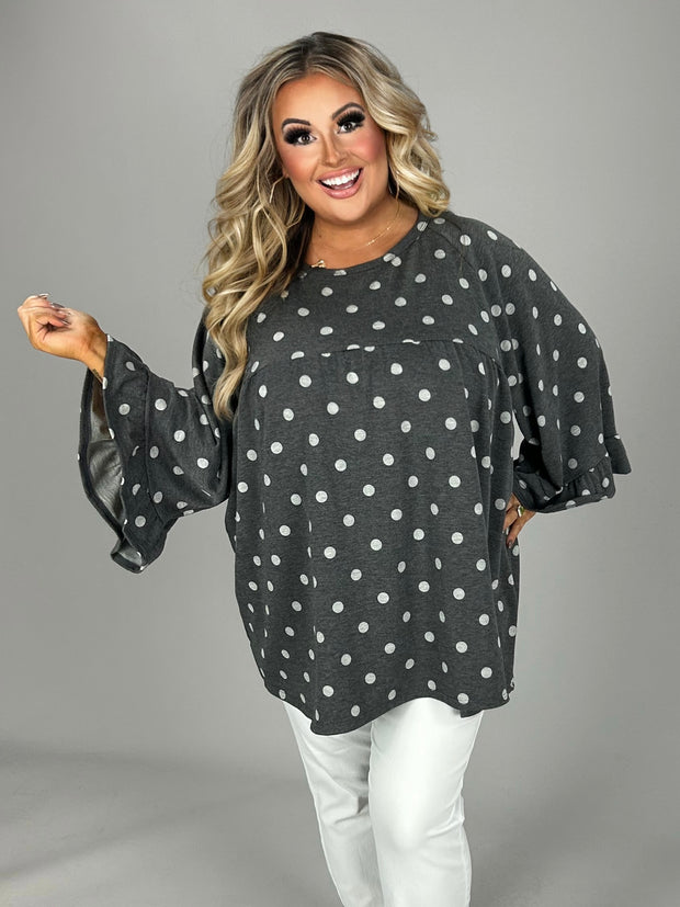 SALE!!  PQ- B"Let's Get Real" Gray/Polka Dot Babydoll**