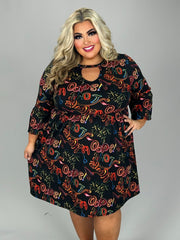 SALE!! 28 PQ-B {Scripted Style} Black Print Keyhole Babydoll Dress PLUS SIZE XL 2X 3X