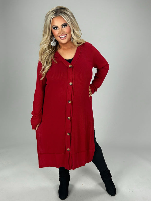 26 OT-Q {Close To You} Dk. Red Ribbed Button Up Duster PLUS SIZE 1X 2X 3X