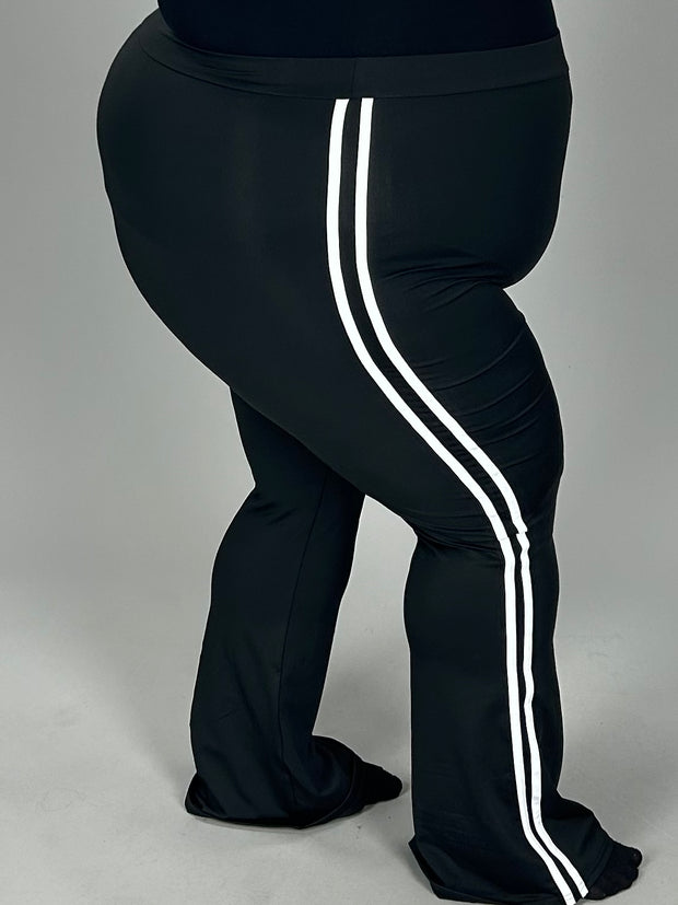 BT-M {Favorable Run} Black Active Wear Pants w/White Stripes EXTENDED PLUS SIZE 5X