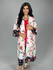 63 OT-F {Coastal Living} Floral Print Duster/Kimono  PLUS SIZE XL 2X 3X