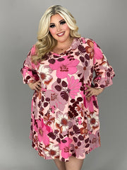 96 PSS {Remembering When} Pink/Brown Floral Print V-Neck Dress EXTENDED PLUS SIZE 4X 5X 6X