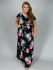 SALE!! LD- C {Best Shot Ever} Black Floral Ruffle Maxi Dress PLUS SIZE 1X 2X 3X