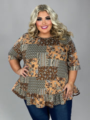 SALE!! 15 PSS {Hold Back Nothing} Brown Floral Ruffle Hem Top EXTENDED PLUS SIZE 4X 5X 6X