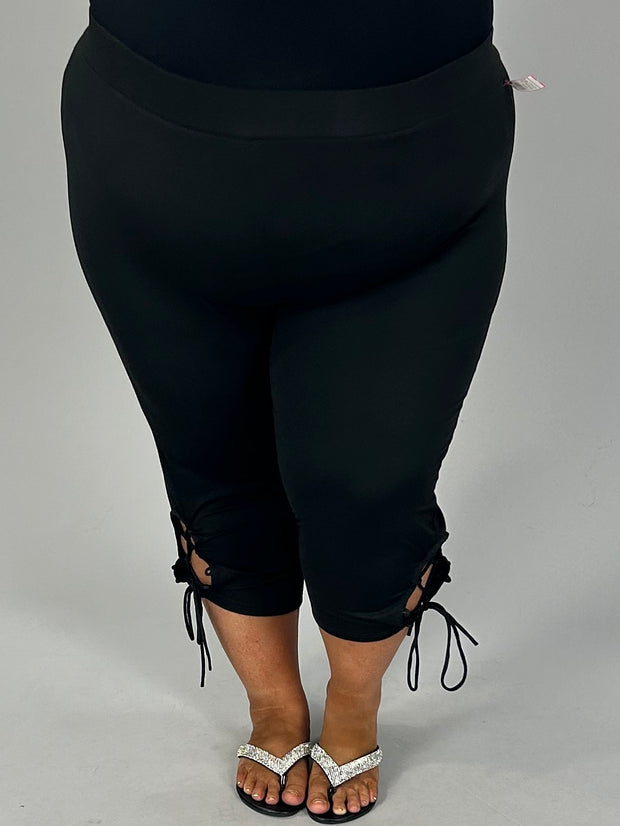 BT-R {Pep In My Step} Black Capri Leggings w/Side Tie CW EXTENDED PLUS SIZE 3X 4X 5X