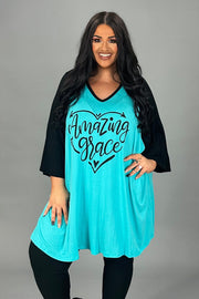 SALE!! 29 GT {Amazing Grace} Turquoise/Black Graphic Tee  PLUS SIZE XL 2X 3X 4X 5X 6X